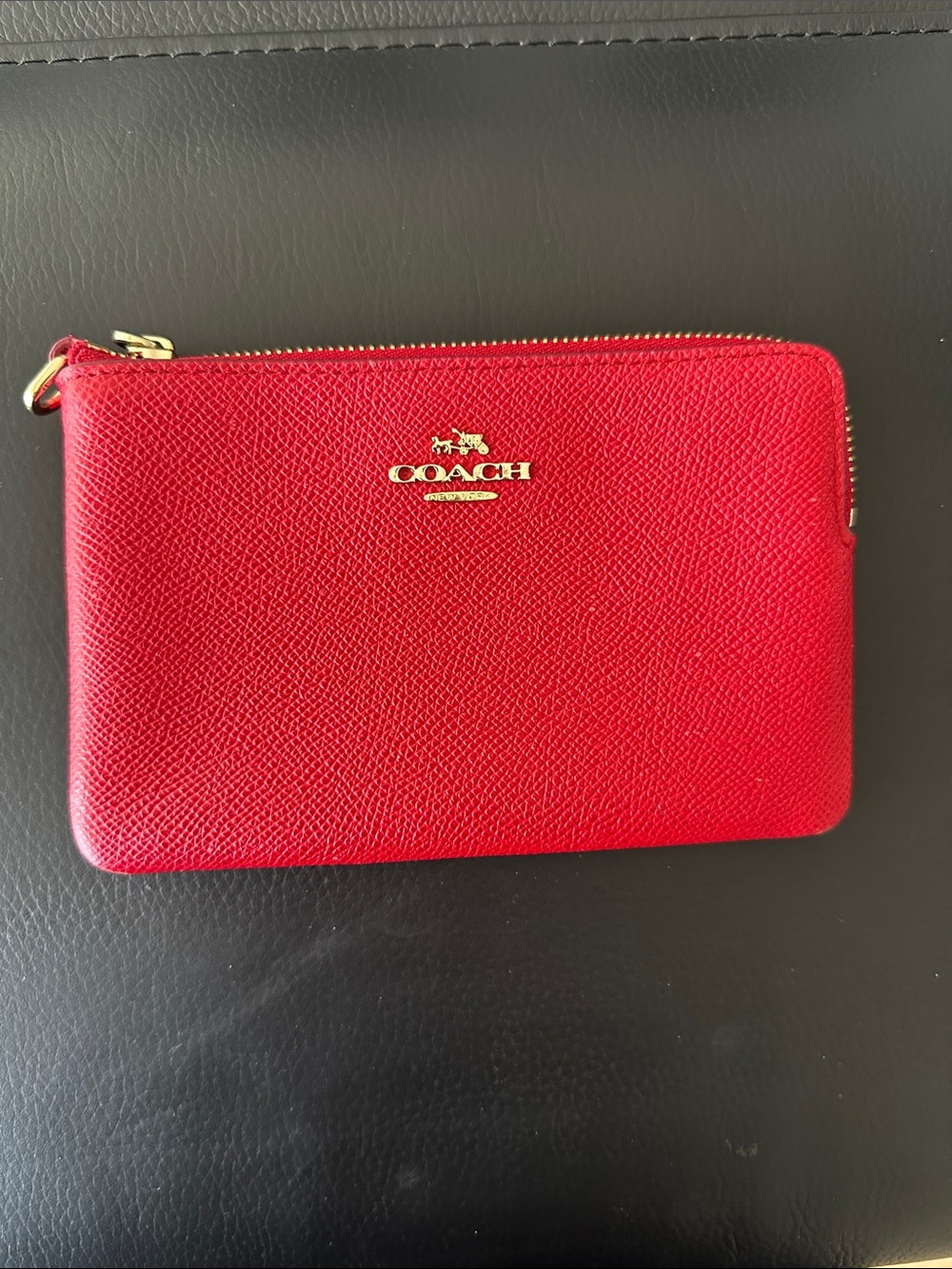 Coach Red Leather Zip Pouch with Gold Hardware